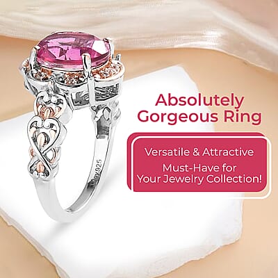 Radiant Orchid Quartz (Triplet) and White Zircon Ring in Vermeil RG and Platinum Over Sterling Silver (Size 10.0) 2.90 ctw
