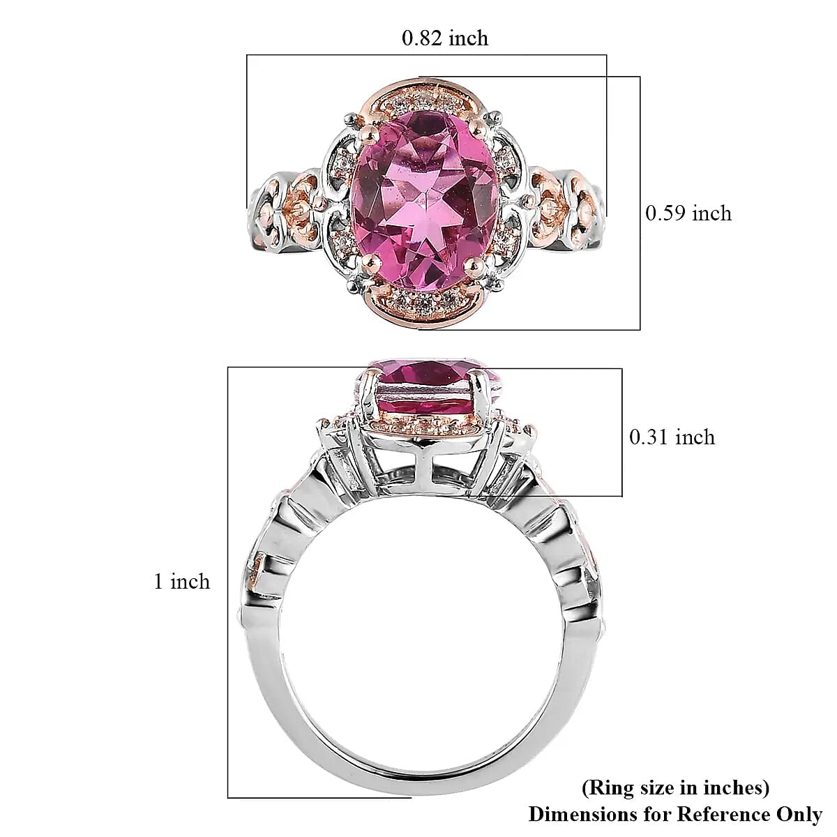 Radiant Orchid Quartz (Triplet) and White Zircon Ring in Vermeil RG and Platinum Over Sterling Silver (Size 10.0) 2.90 ctw