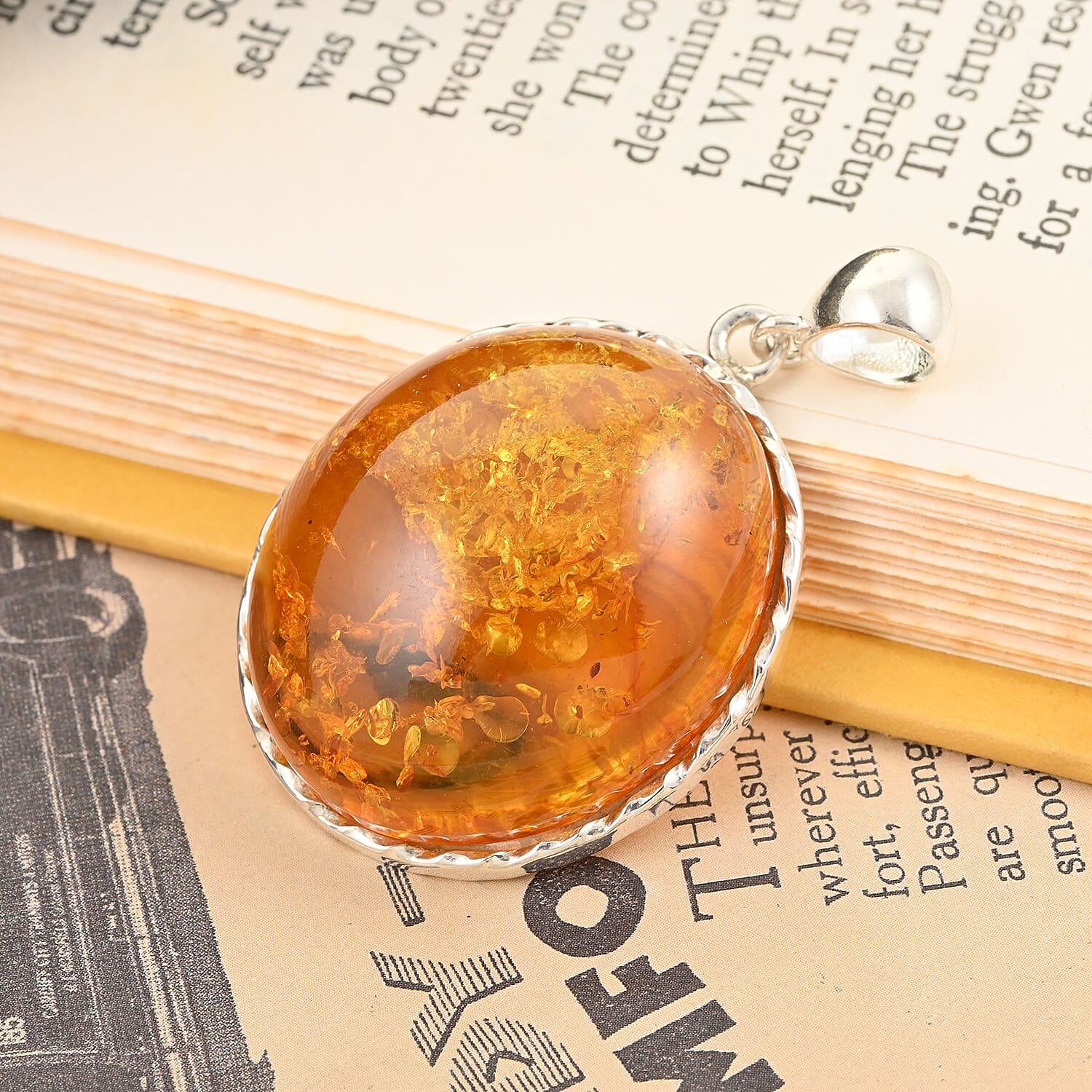 Baltic Amber Sunburst Pendant in Sterling Silver