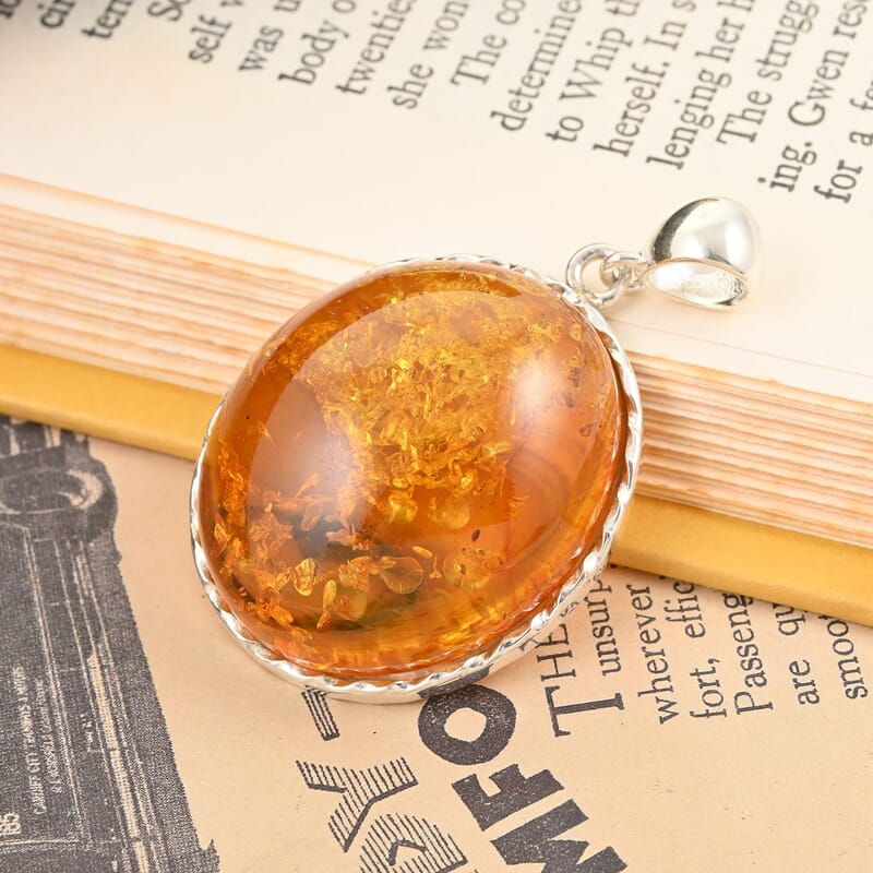 Baltic Amber Sunburst Pendant in Sterling Silver