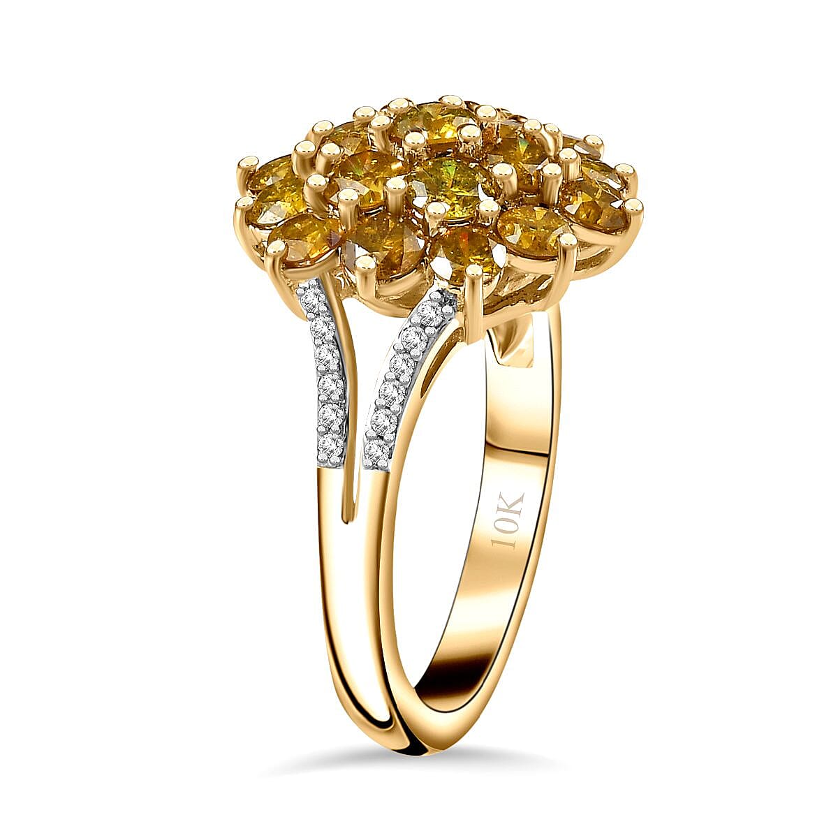 Luxoro 10K Yellow Gold Natural Yellow and White Diamond Cluster (I3-G-H) ring (Size 10.0) 2.00 ctw