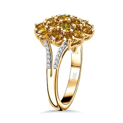 Luxoro 10K Yellow Gold Natural Yellow and White Diamond Cluster (I3-G-H) ring (Size 10.0) 2.00 ctw