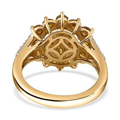 Luxoro 10K Yellow Gold Natural Yellow and White Diamond Cluster (I3-G-H) ring (Size 10.0) 2.00 ctw