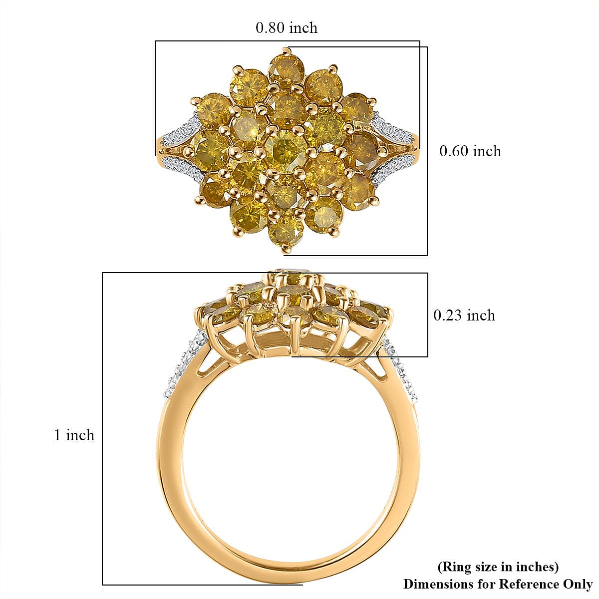 Luxoro 10K Yellow Gold Natural Yellow and White Diamond Cluster (I3-G-H) ring (Size 10.0) 2.00 ctw