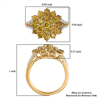 Luxoro 10K Yellow Gold Natural Yellow and White Diamond Cluster (I3-G-H) ring (Size 10.0) 2.00 ctw