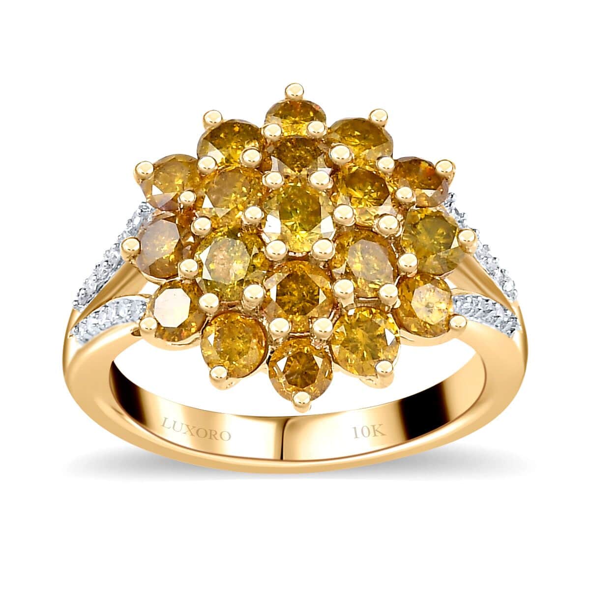 Luxoro 10K Yellow Gold Natural Yellow and White Diamond Cluster (I3-G-H) ring (Size 8.0) 2.00 ctw image number 0