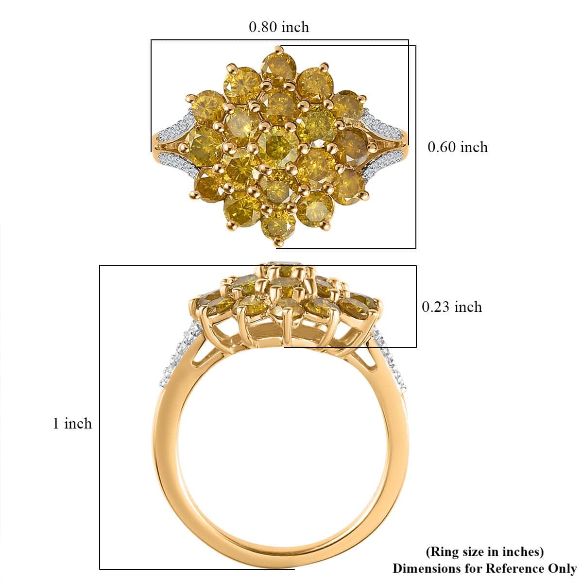 Luxoro 10K Yellow Gold Natural Yellow and White Diamond Cluster (I3-G-H) ring (Size 8.0) 2.00 ctw image number 5