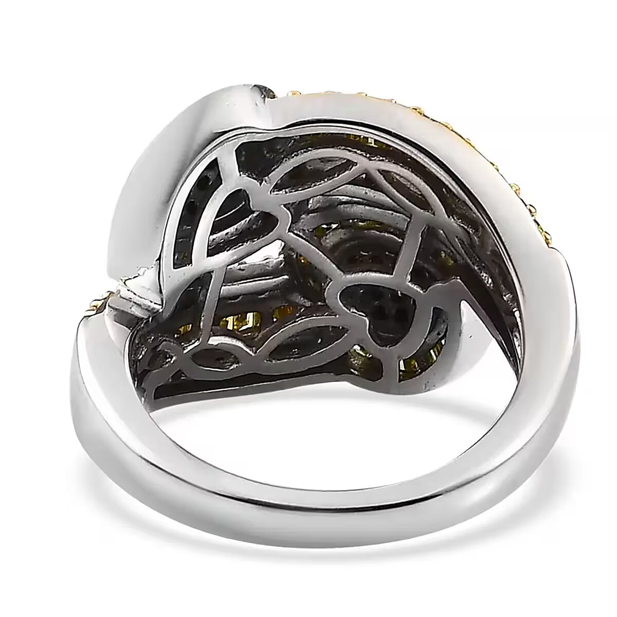 Yellow Diamond Cluster Ring,  Diamond Bypass Ring, Yellow Diamond Ring, Diamond Hearts Ring, Platinum Over Sterling Silver Ring, Diamond Gift For Her, Wedding Ring 1.00 ctw image number 8