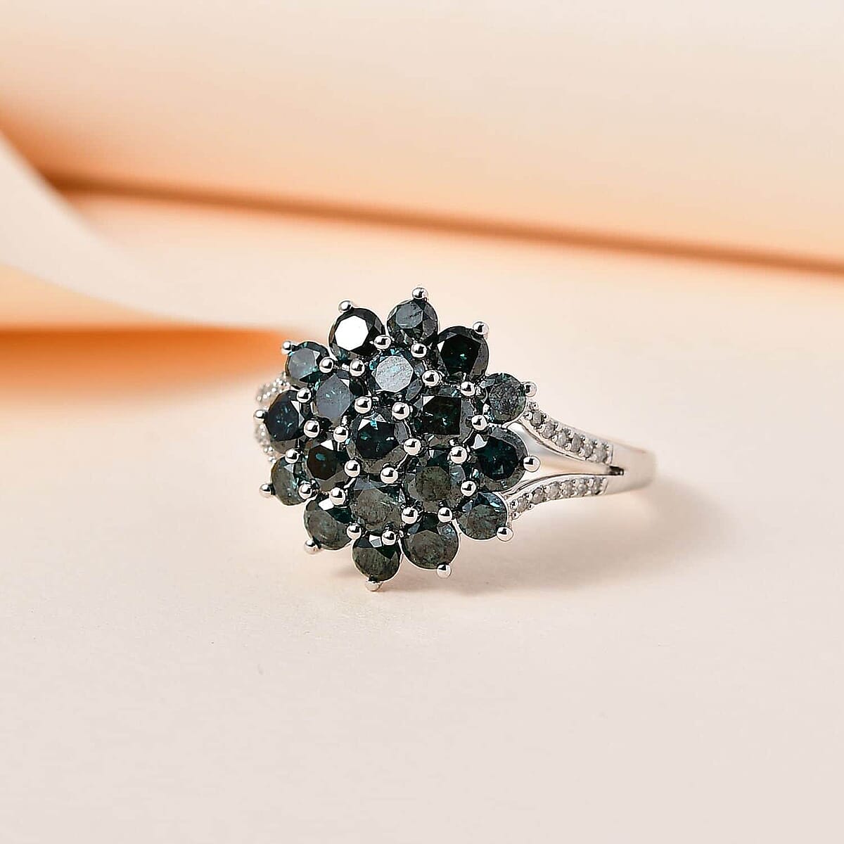 Luxoro 10K White Gold Blue and White Diamond Cluster Ring 2.00 ctw image number 1