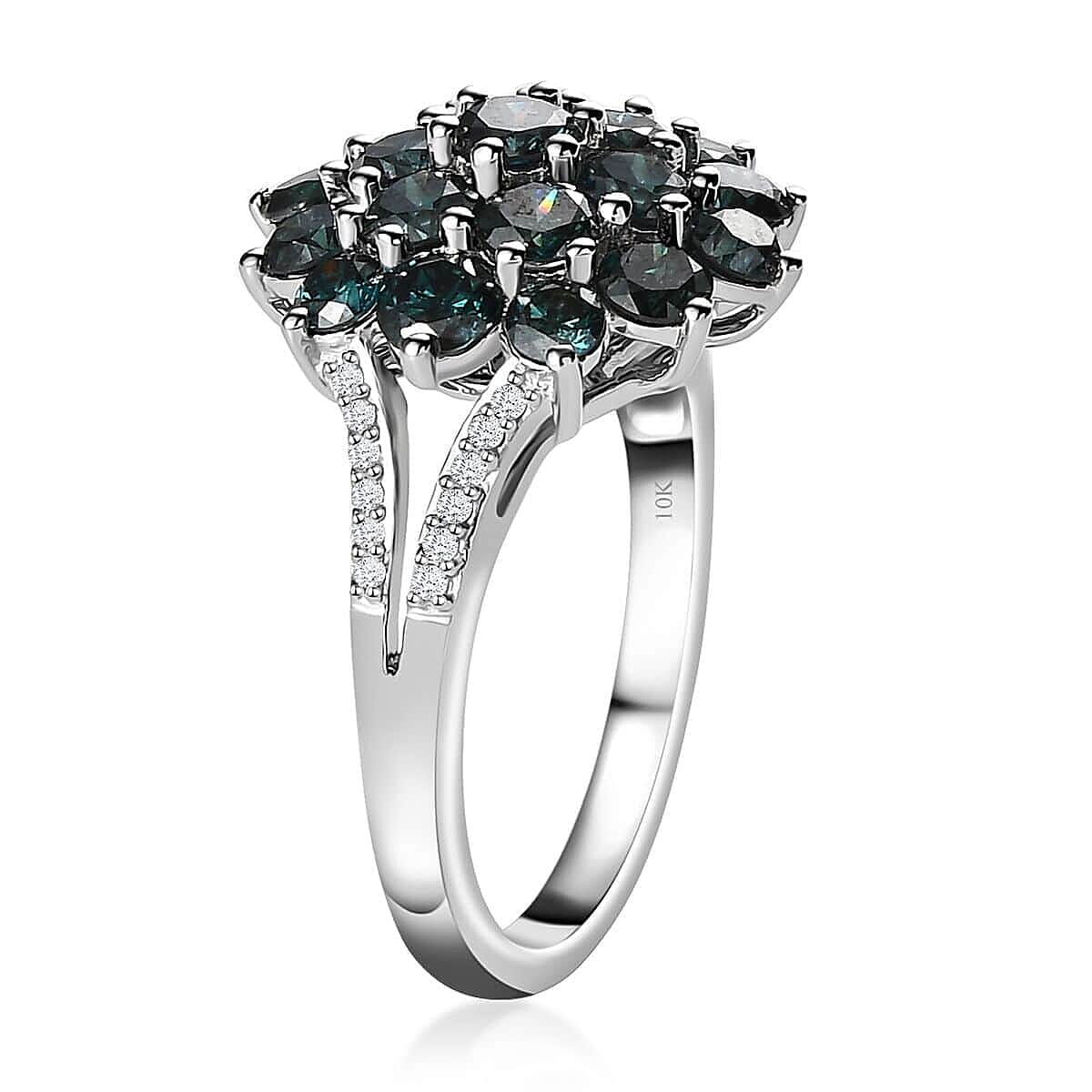 Luxoro 10K White Gold Blue and White Diamond Cluster Ring (Size 10.0) 2.00 ctw