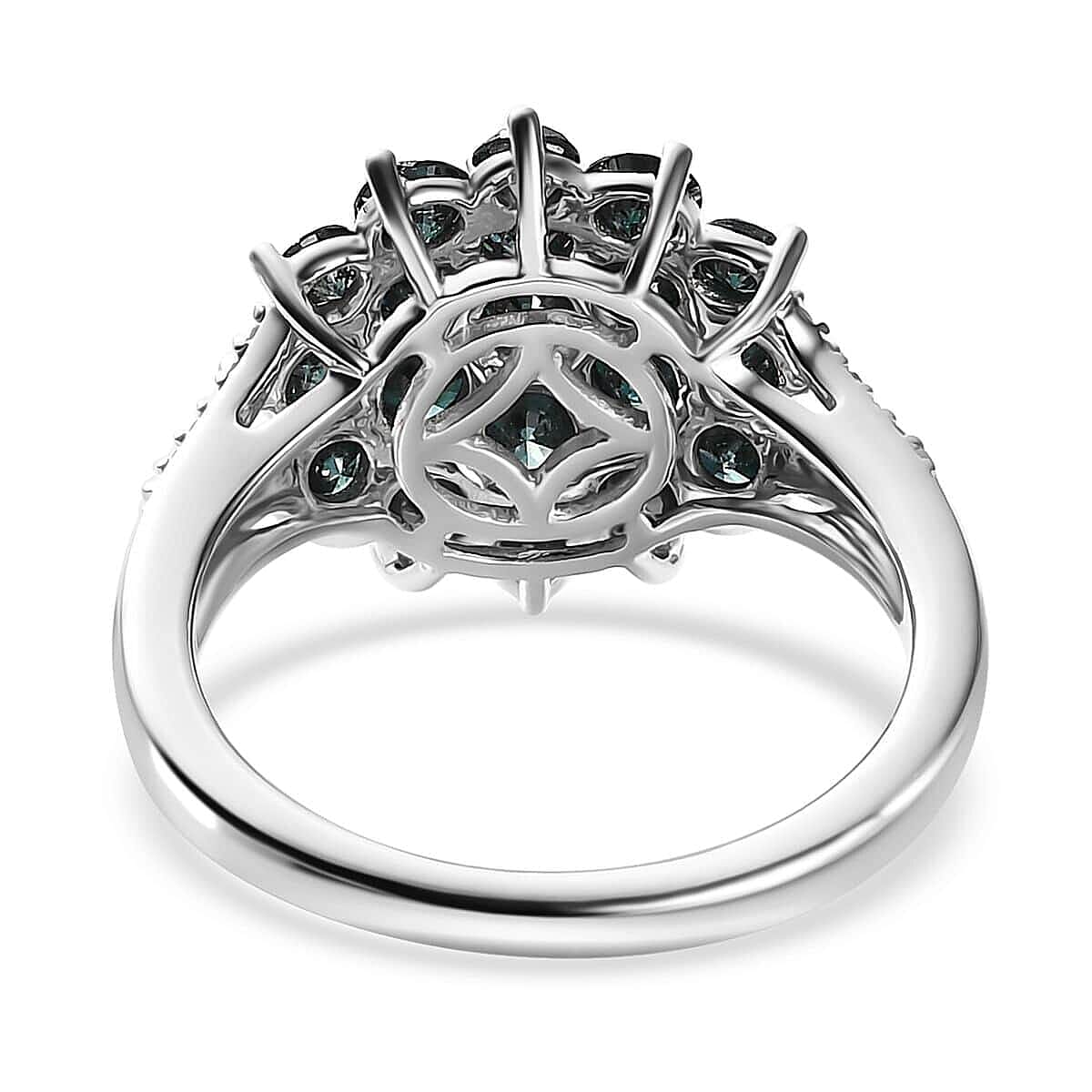 Luxoro 10K White Gold Blue and White Diamond Cluster Ring (Size 10.0) 2.00 ctw