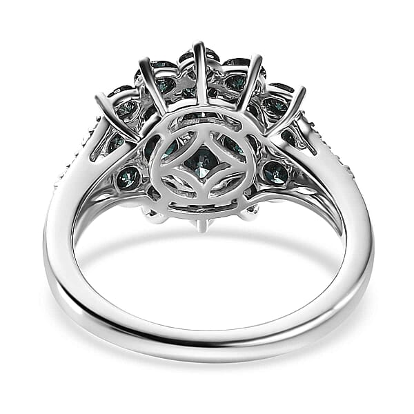Luxoro 10K White Gold Blue and White Diamond Cluster Ring (Size 10.0) 2.00 ctw