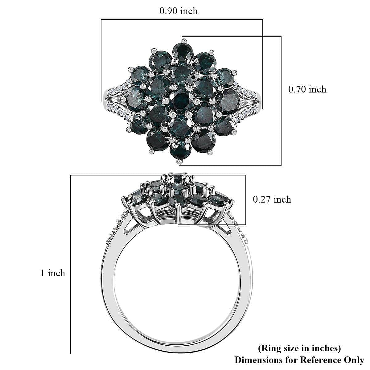 Luxoro 10K White Gold Blue and White Diamond Cluster Ring (Size 10.0) 2.00 ctw