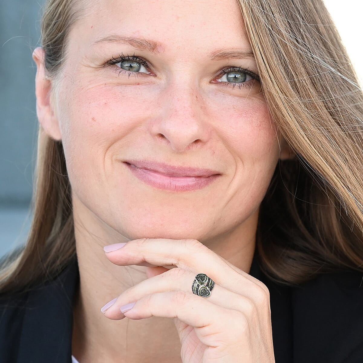 Green Diamond Cluster Ring, Diamond Bypass Ring, Green Diamond Ring, Diamond Hearts Ring, Platinum Over Sterling Silver Ring, Diamond Gift For Her, Wedding Ring 1.00 ctw (Size 5.00) image number 3