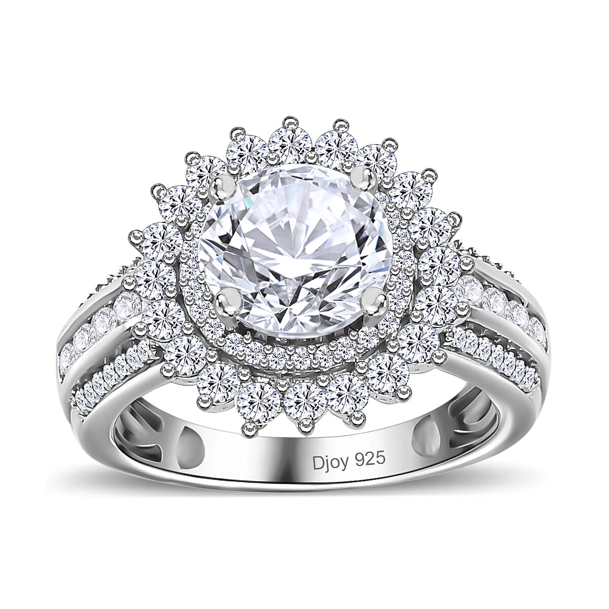 Moissanite Double Halo Ring in Platinum Over Sterling Silver (Size 10.0) 2.35 ctw