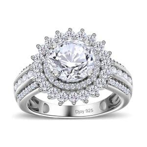 Moissanite Double Halo Ring in Platinum Over Sterling Silver (Size 10.0) 2.35 ctw