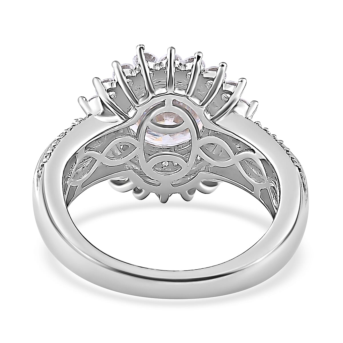 One Time Only Moissanite (Rnd 8mm) Double Halo Ring in Platinum Over Sterling Silver (Size 10.0) 2.35 ctw image number 4