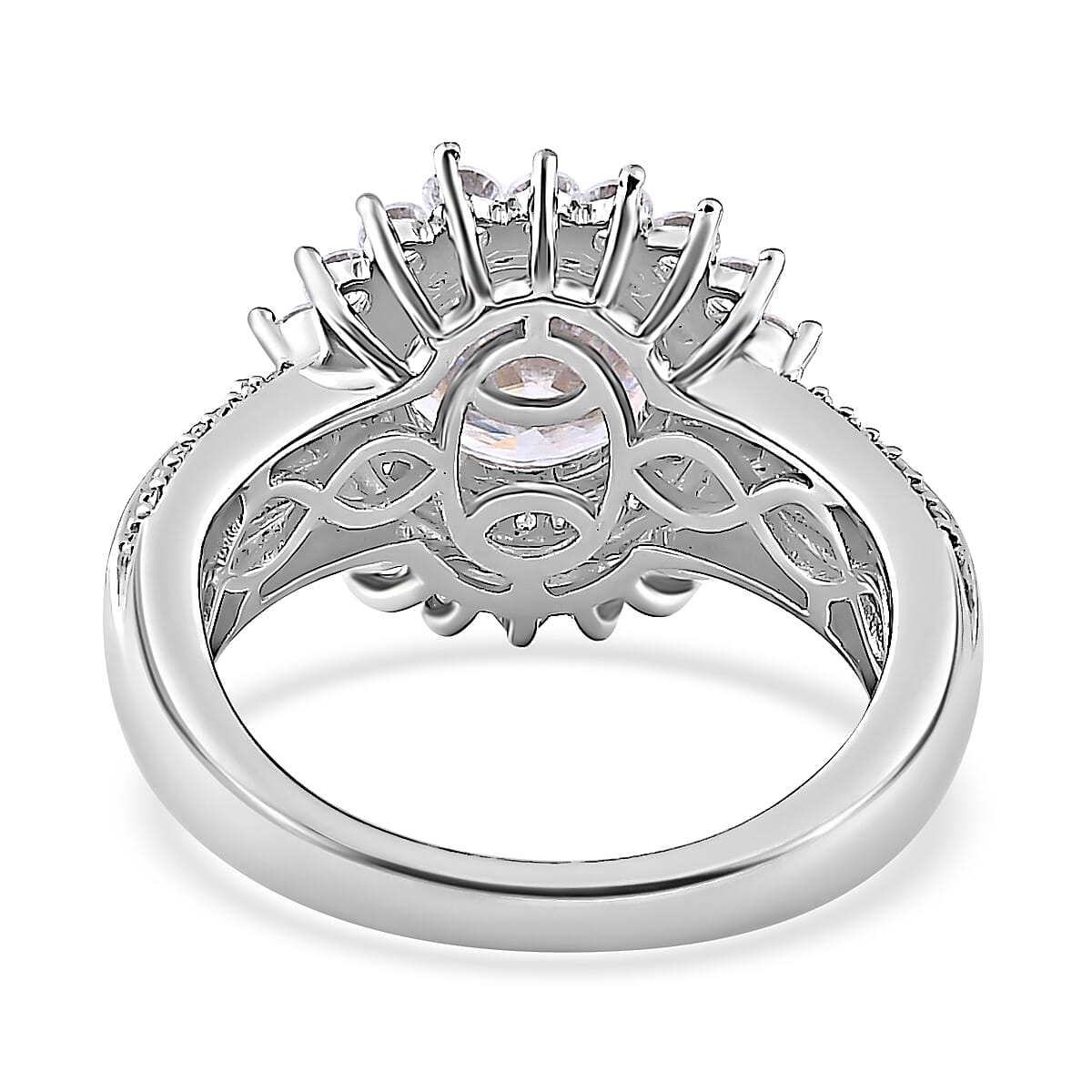 Moissanite Double Halo Ring in Platinum Over Sterling Silver (Size 8.0) 2.35 ctw
