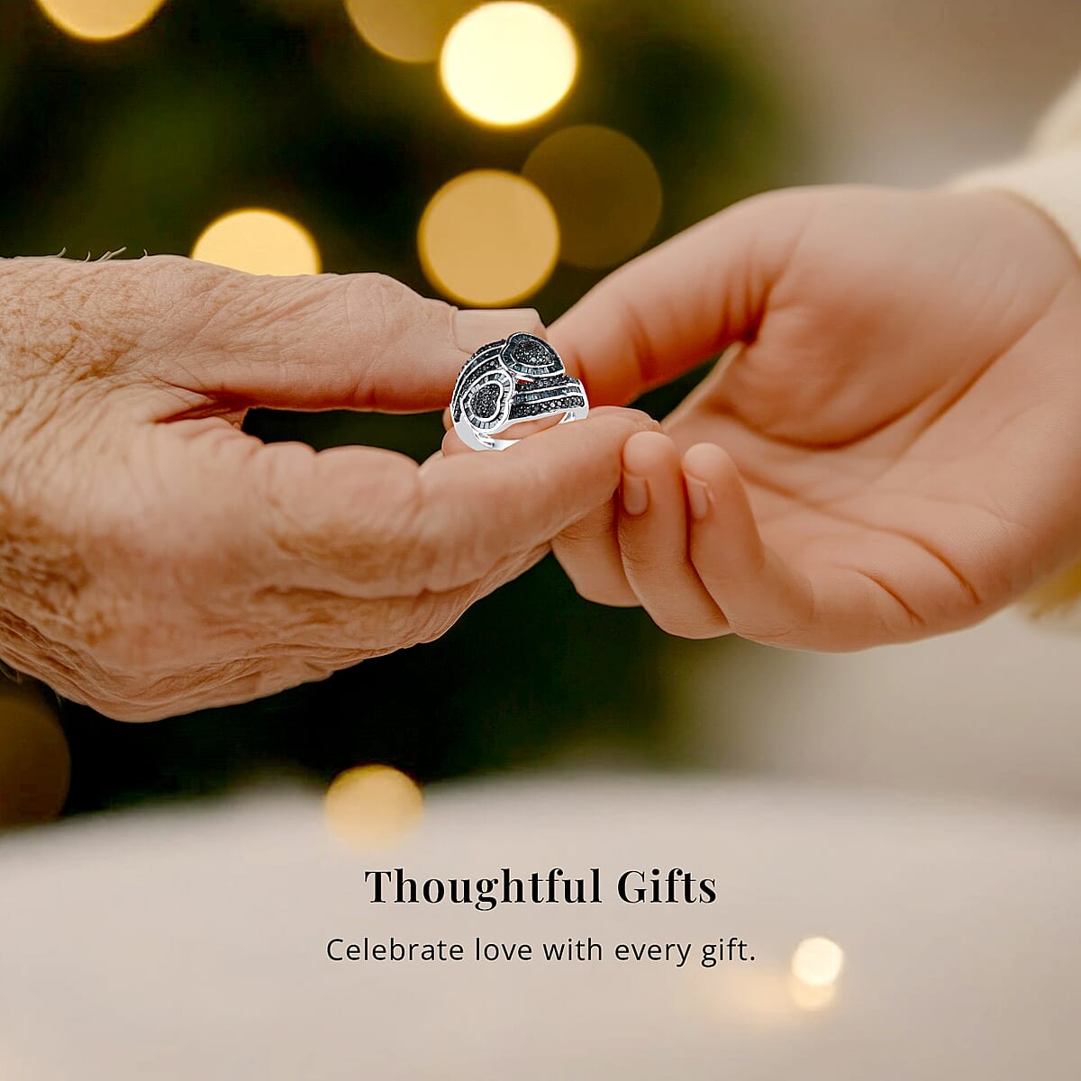 Blue Diamond 1.00 ctw Cluster Ring, Diamond Bypass Ring, Blue Diamond Ring, Diamond Hearts Ring, Platinum Over Sterling Silver Ring, Diamond Gift For Her, Wedding Ring (Size 8.0) image number 5