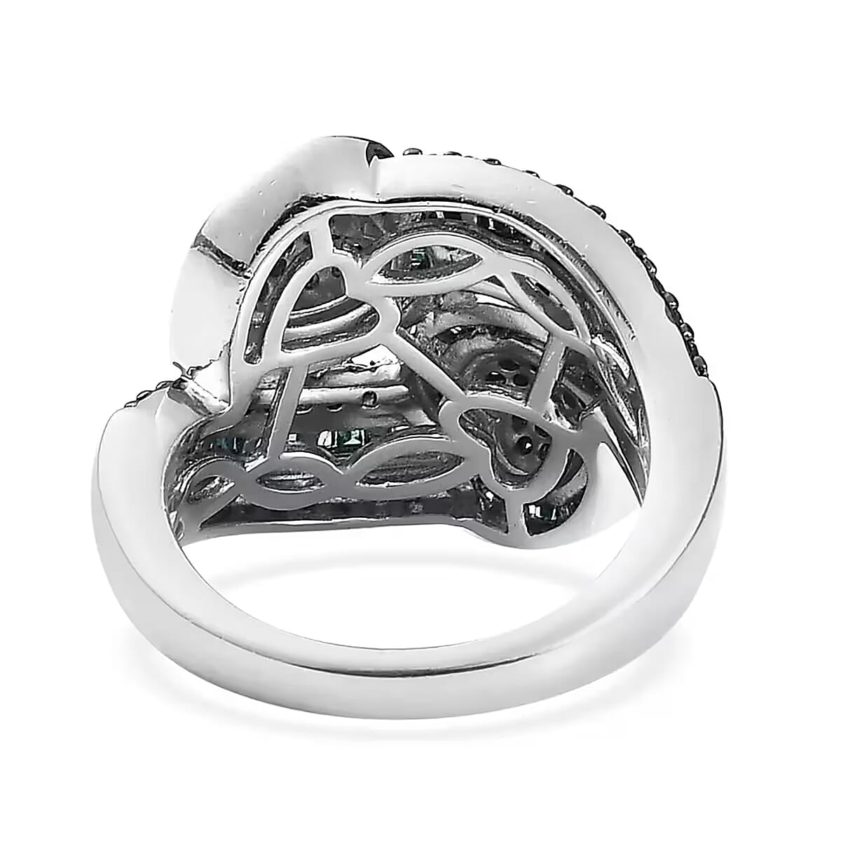 Blue Diamond 1.00 ctw Cluster Ring, Diamond Bypass Ring, Blue Diamond Ring, Diamond Hearts Ring, Platinum Over Sterling Silver Ring, Diamond Gift For Her, Wedding Ring (Size 8.0) image number 8