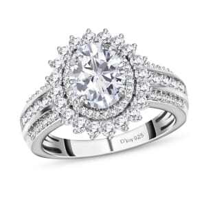 Moissanite Double Halo Ring in Platinum Over Sterling Silver (Size 10.0) 2.60 ctw