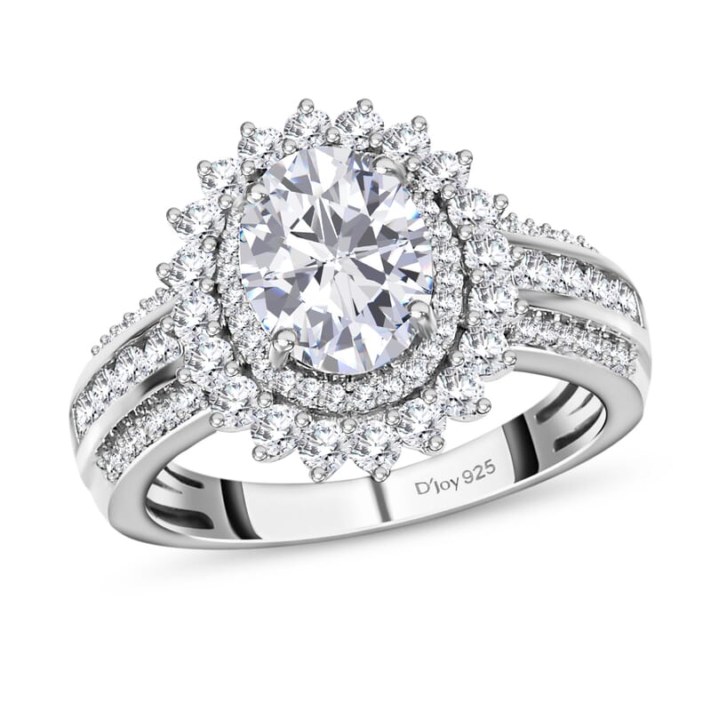 Moissanite Double Halo Ring in Platinum Over Sterling Silver (Size 10.0) 2.60 ctw