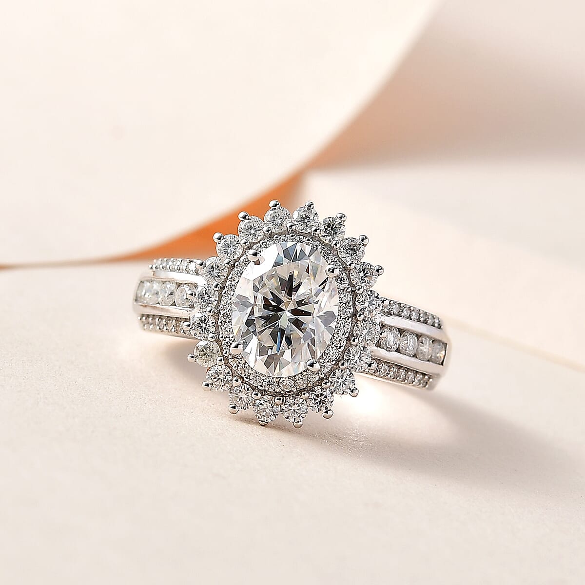 Moissanite Double Halo Ring in Platinum Over Sterling Silver (Size 10.0) 2.60 ctw image number 1