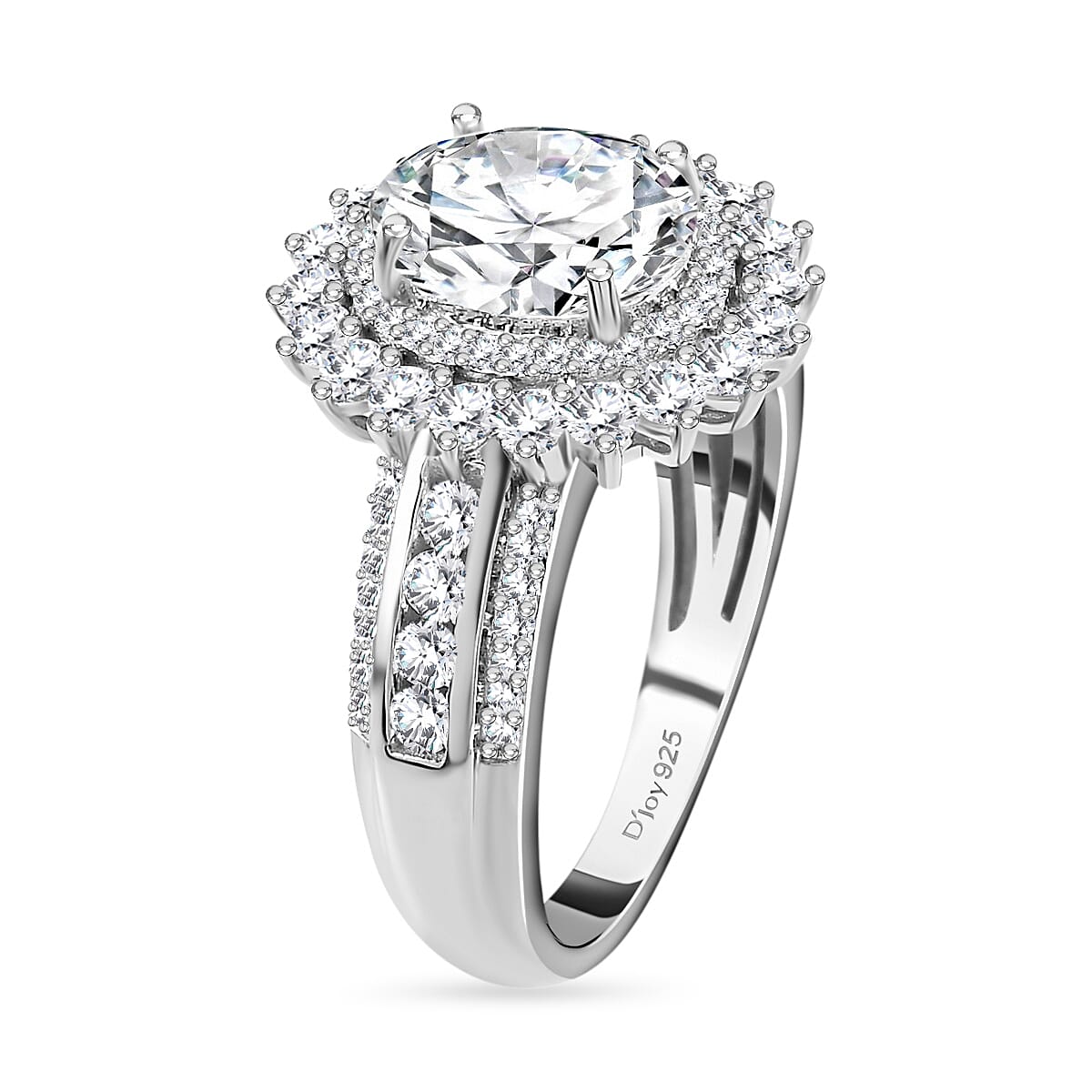 Moissanite Double Halo Ring in Platinum Over Sterling Silver (Size 10.0) 2.60 ctw image number 3