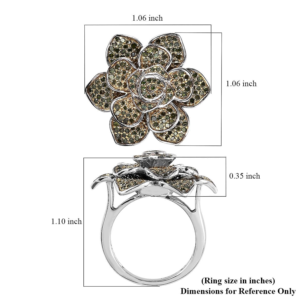 Green Diamond Floral Ring in Platinum Over Sterling Silver (Size 8.0) 1.00 ctw image number 5