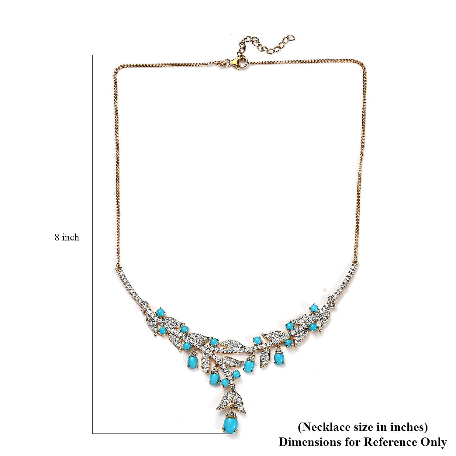 GP Italian Garden Collection Premium Sleeping Beauty Turquoise and White Zircon Necklace 18 Inches in Vermeil Yellow Gold Over Sterling Silver 14.50 ctw
