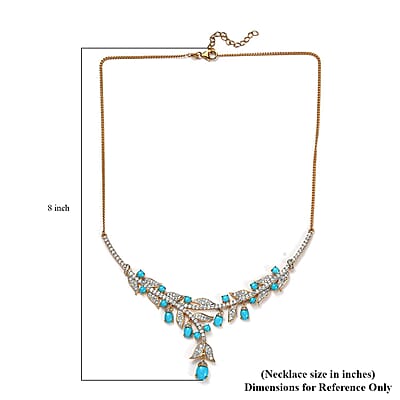 GP Italian Garden Collection Premium Sleeping Beauty Turquoise and White Zircon Necklace 18 Inches in Vermeil Yellow Gold Over Sterling Silver 14.50 ctw
