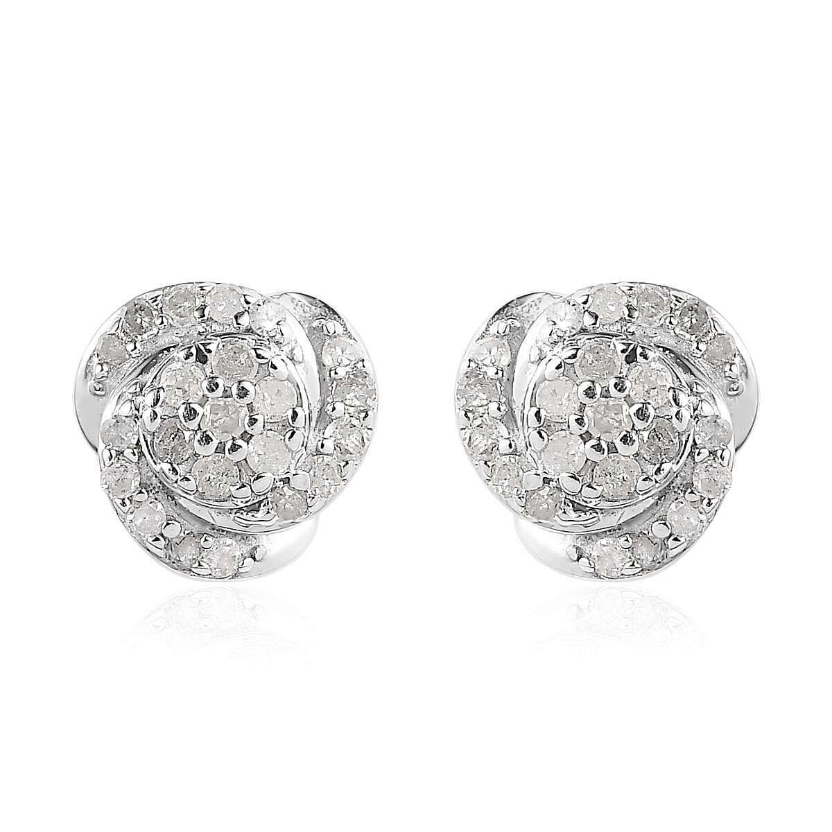 White Diamond Knot Earrings in Platinum Over Sterling Silver 0.25 ctw image number 0