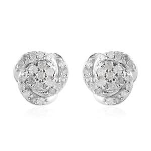 White Diamond Knot Earrings in Platinum Over Sterling Silver 0.25 ctw