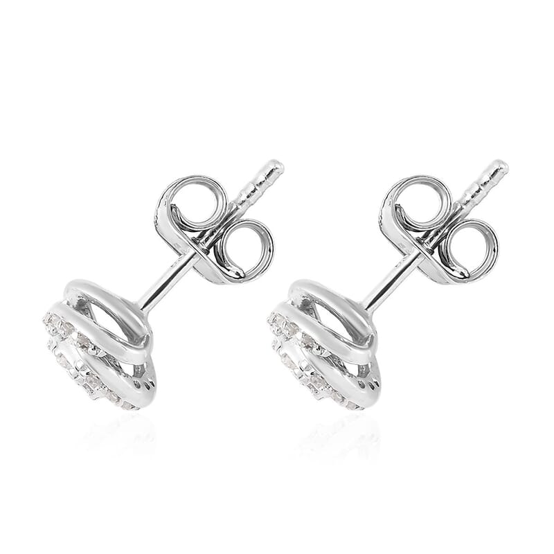 D'Joy White Diamond 0.25 ctw Knot Earrings in Platinum Over Sterling Silver