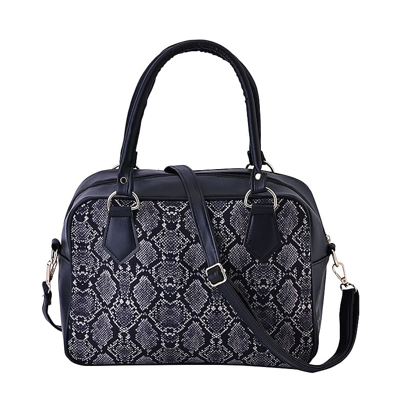 Black Snake Skin Print Faux Leather Crossbody Bag with Detachable Shoulder Strap