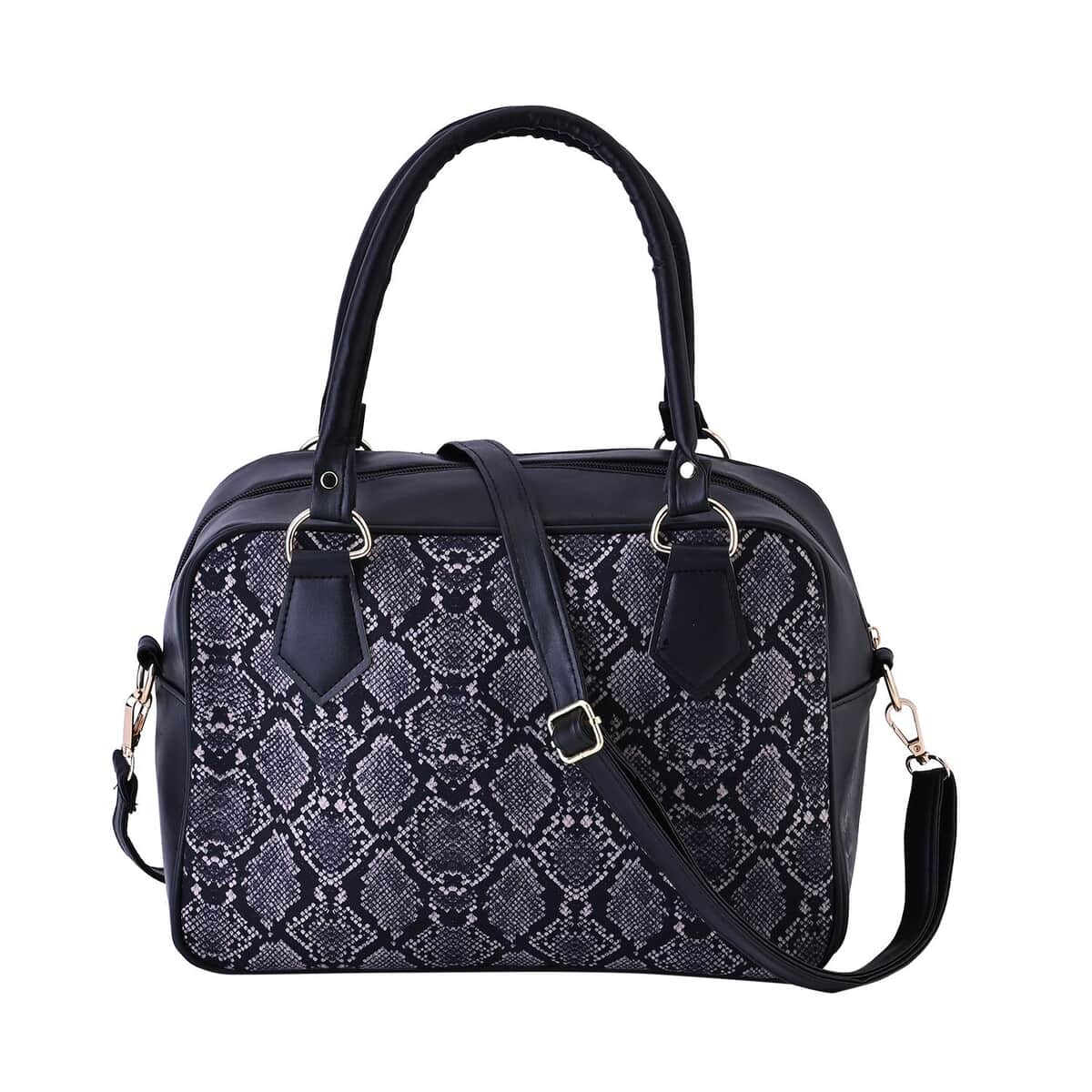 Black Snake Skin Print Faux Leather Crossbody Bag with Detachable Shoulder Strap image number 0