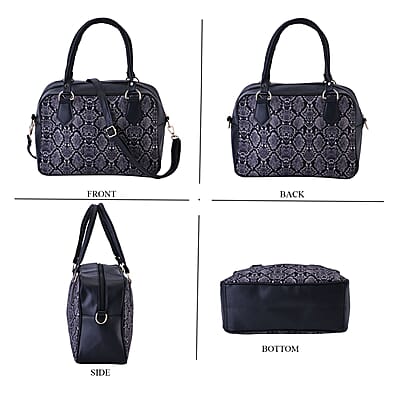 Black Snake Skin Print Faux Leather Crossbody Bag with Detachable Shoulder Strap