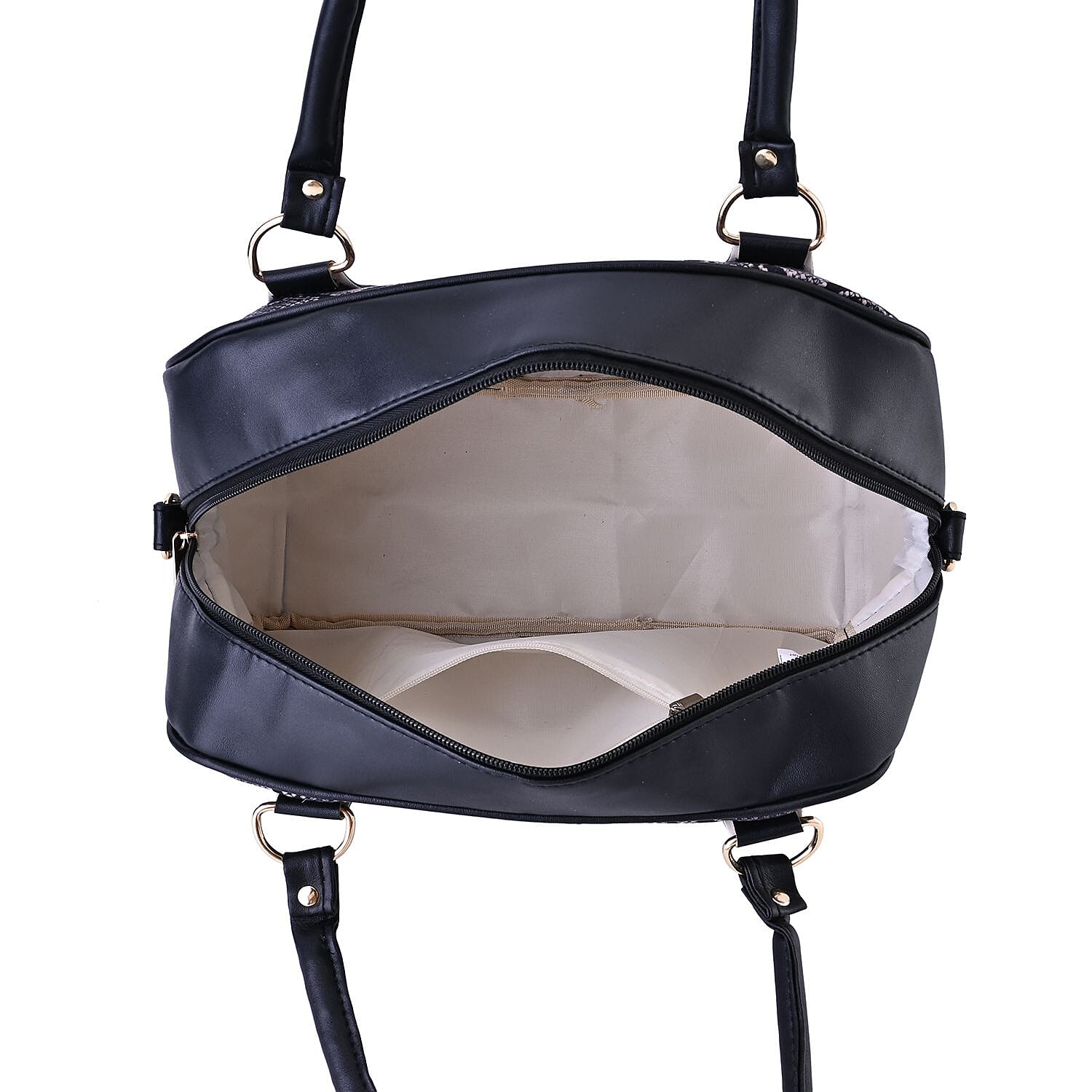 Black Snake Skin Print Faux Leather Crossbody Bag with Detachable Shoulder Strap