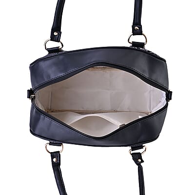 Black Snake Skin Print Faux Leather Crossbody Bag with Detachable Shoulder Strap