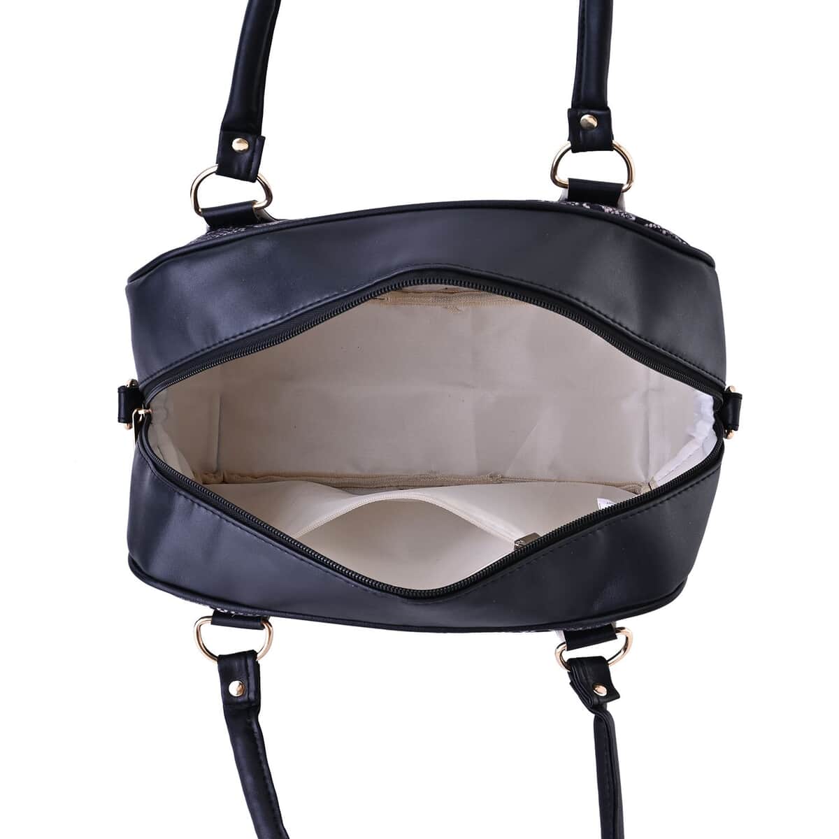 Black Snake Skin Print Faux Leather Crossbody Bag with Detachable Shoulder Strap image number 4