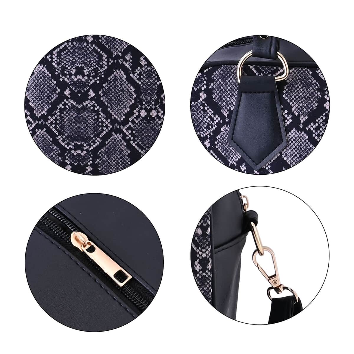 Black Snake Skin Print Faux Leather Crossbody Bag with Detachable Shoulder Strap image number 5