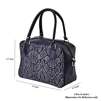Black Snake Skin Print Faux Leather Crossbody Bag with Detachable Shoulder Strap
