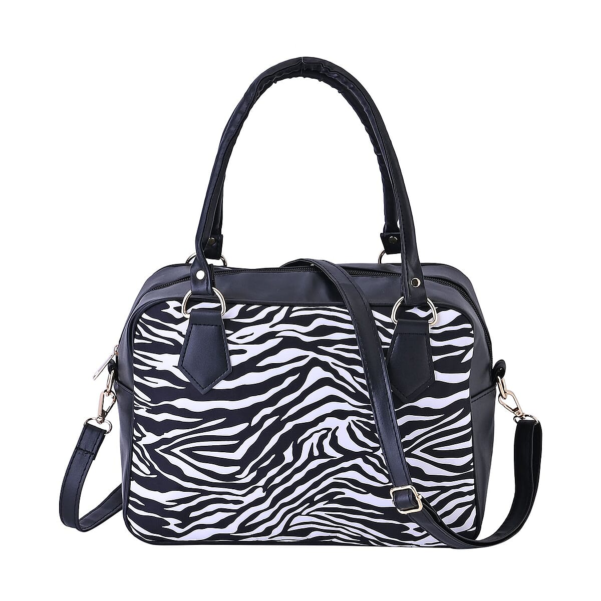 Black & White Zebra Skin Print Faux Leather Crossbody Bag with Detachable Shoulder Strap image number 0