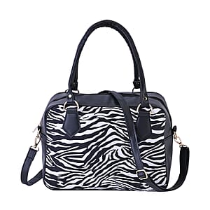 Black & White Zebra Skin Print Faux Leather Crossbody Bag with Detachable Shoulder Strap