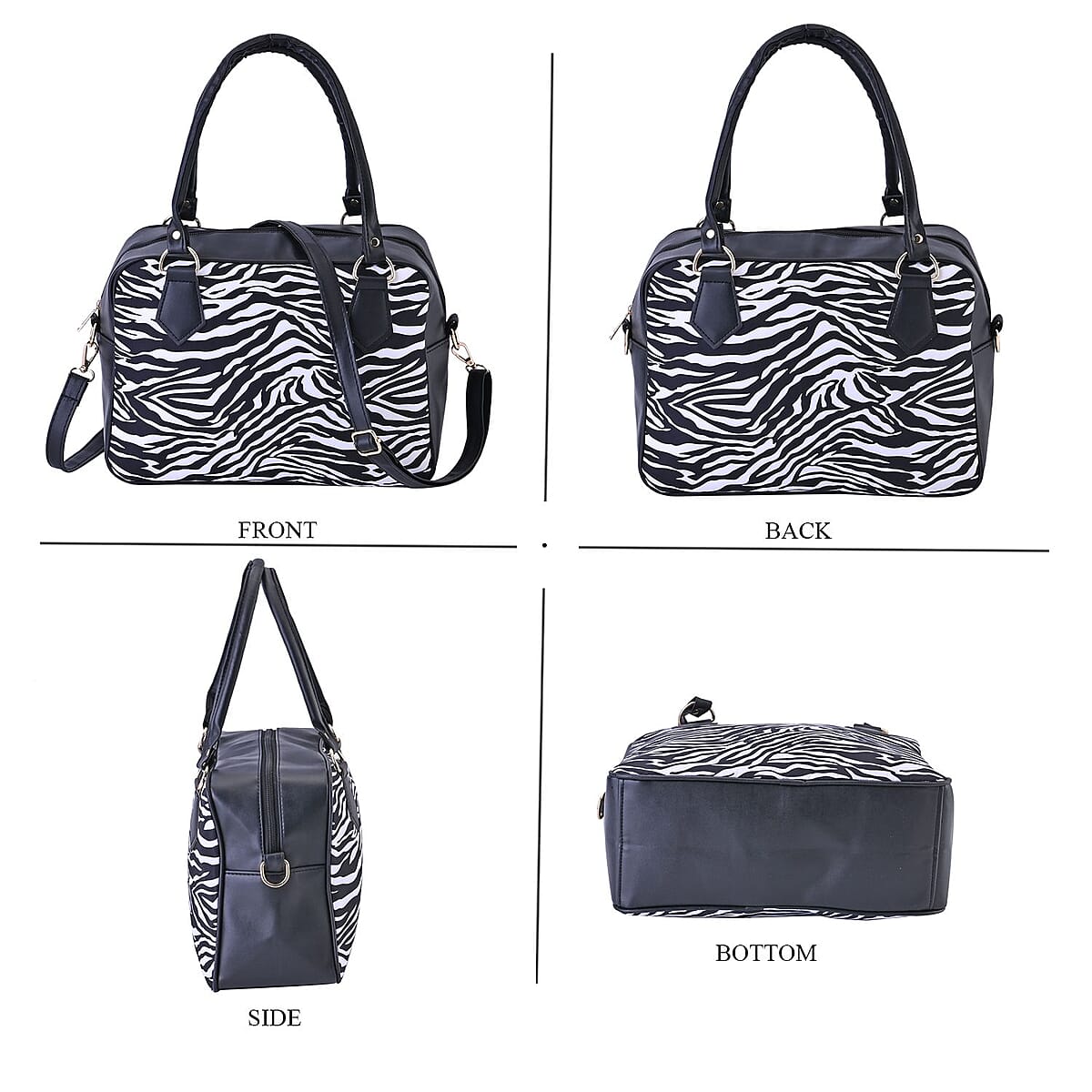 Black & White Zebra Skin Print Faux Leather Crossbody Bag with Detachable Shoulder Strap image number 3