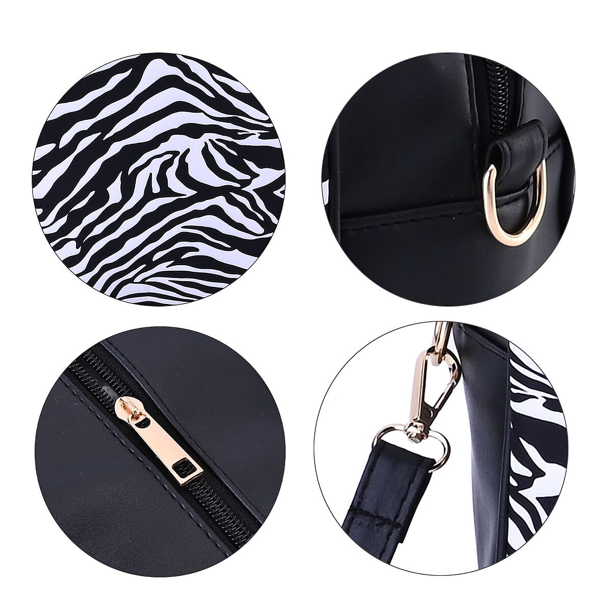 Black & White Zebra Skin Print Faux Leather Crossbody Bag with Detachable Shoulder Strap image number 5