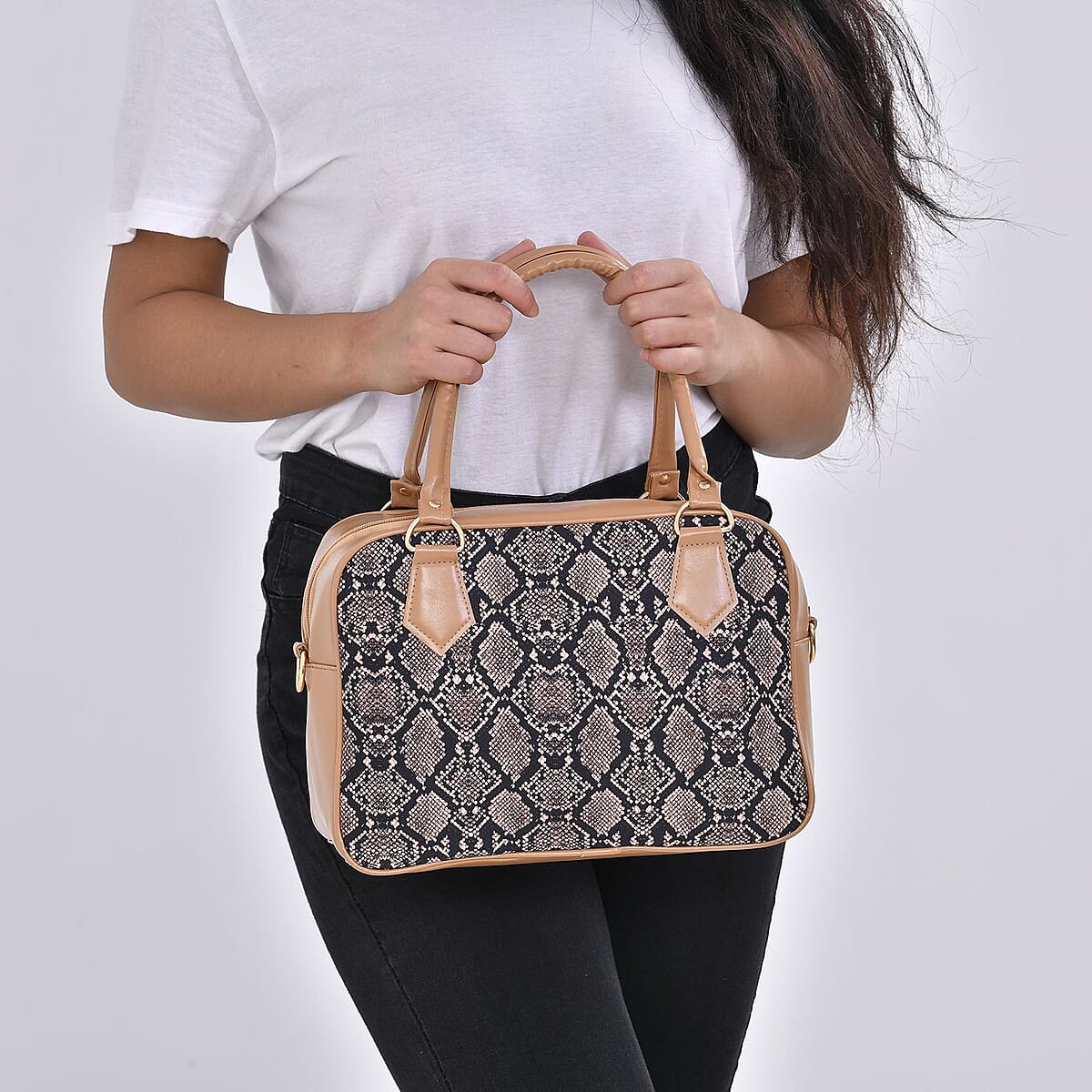 Beige Leopard Skin Print Faux Leather Crossbody Bag with Detachable Shoulder Strap image number 2