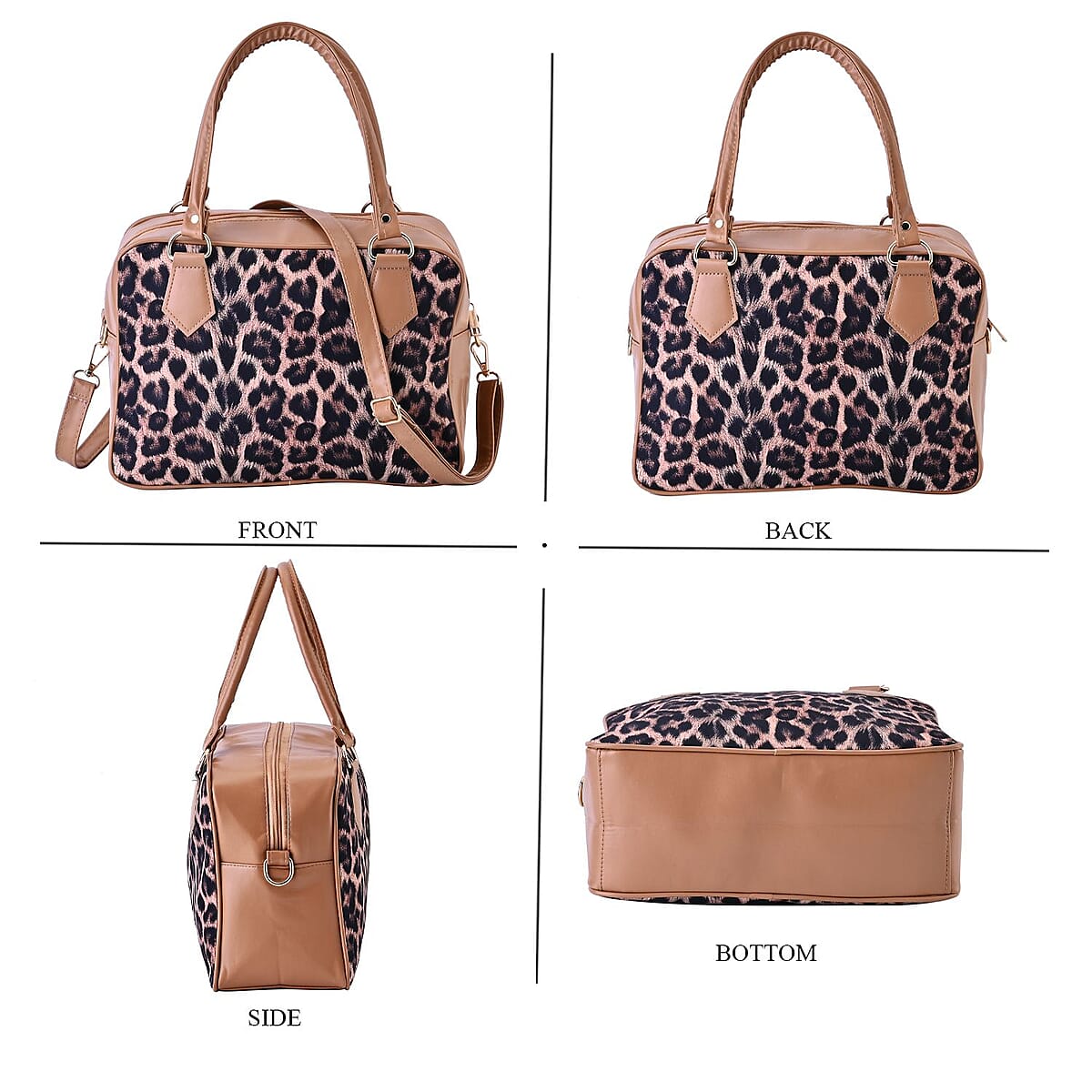 Beige Leopard Skin Print Faux Leather Crossbody Bag with Detachable Shoulder Strap image number 3