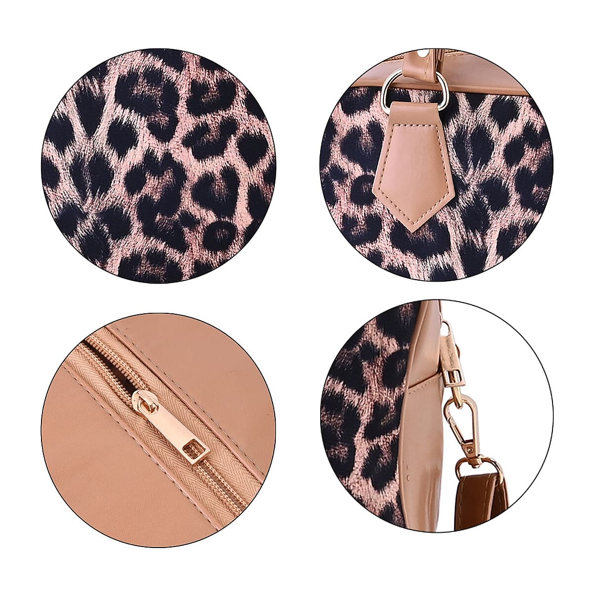 Beige Leopard Skin Print Faux Leather Crossbody Bag with Detachable Shoulder Strap image number 5