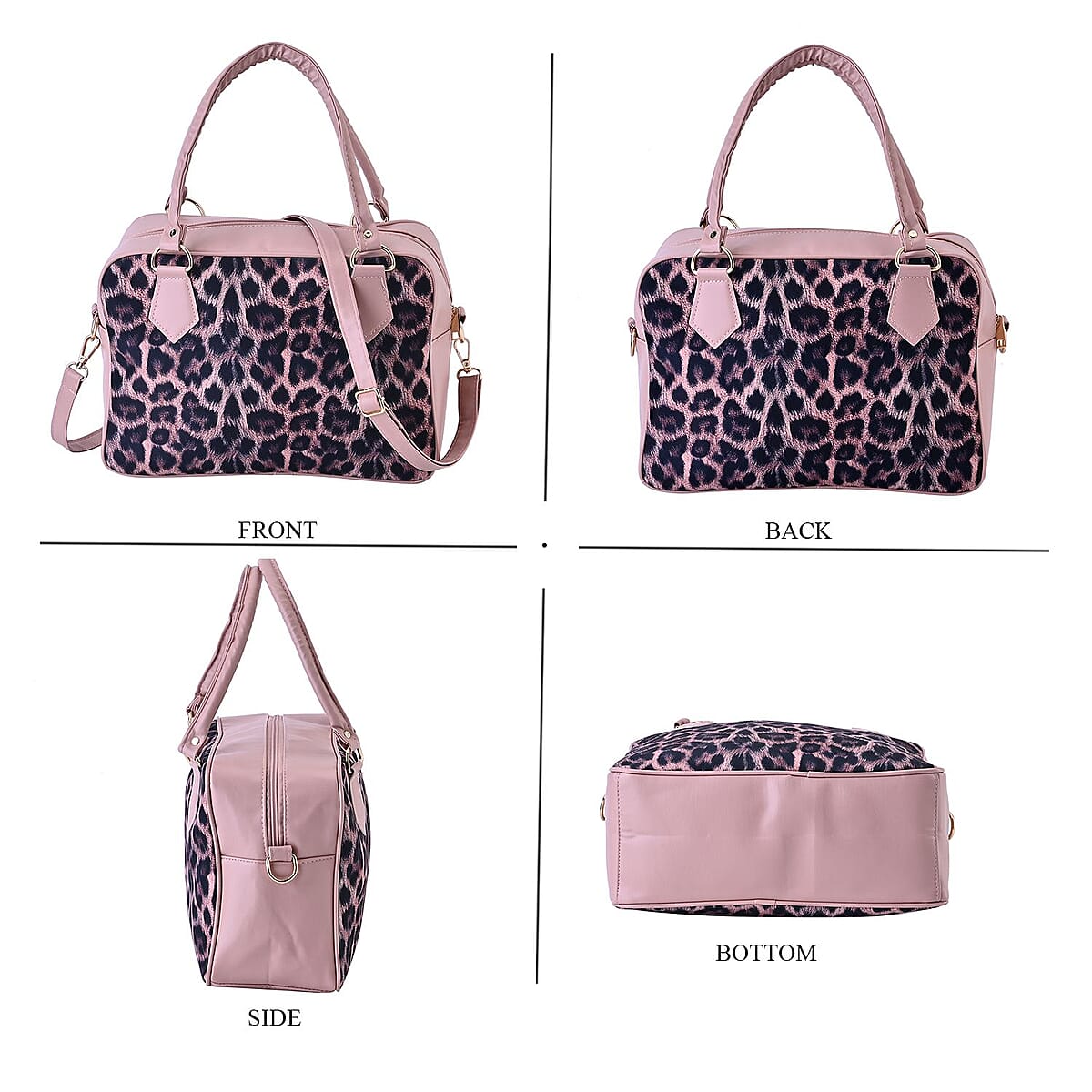 Pink Leopard Skin Print Faux Leather Crossbody Bag with Detachable Shoulder Strap image number 3